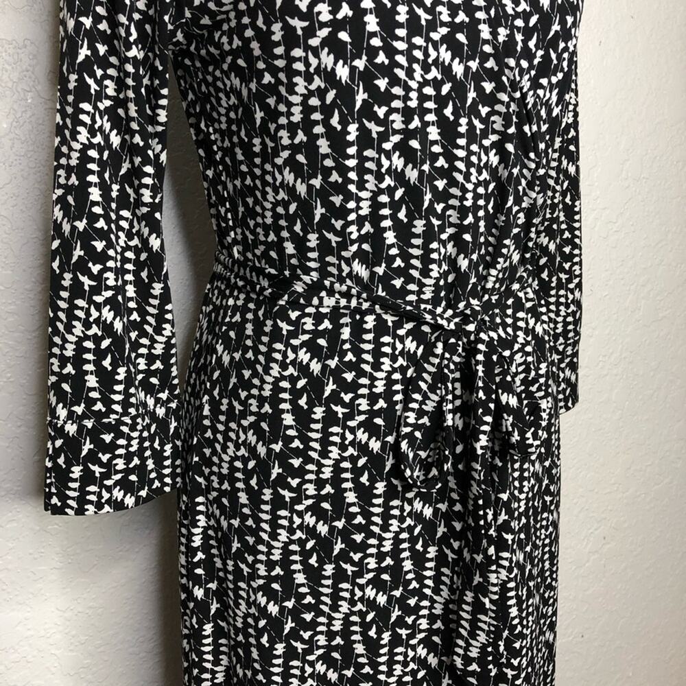Brooks Brothers black white bird print faux wrap midi dress size Small - Picture 3 of 16